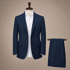 Three Piece Suit Herringbone Slim Fit Navy – Product Photo