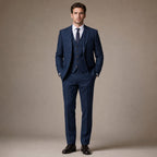 Three Piece Suit Herringbone Slim Fit in Navy – Tarlano Premium Menswear
