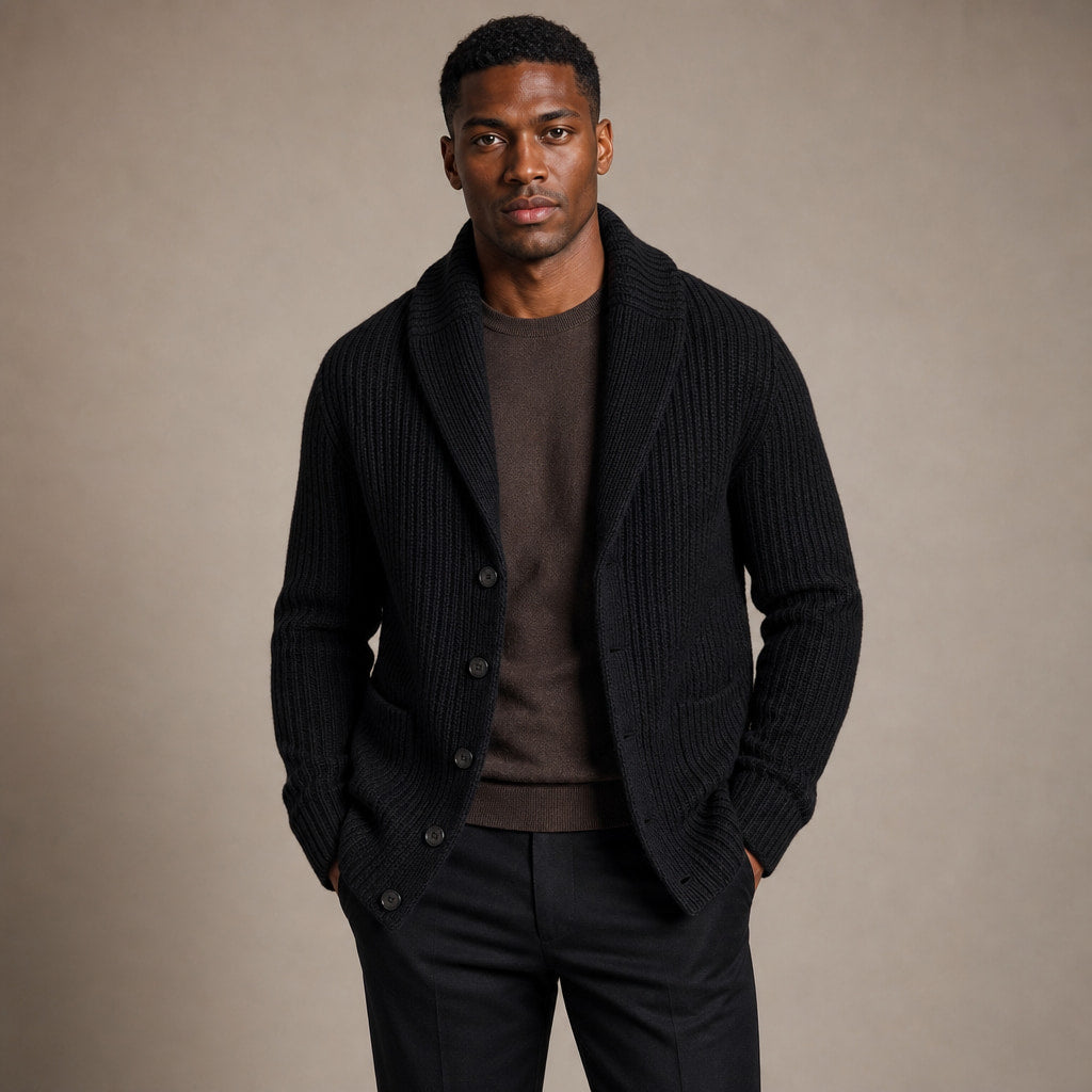 Cardigan Slim Fit Lapel Button-Up Knit in Black – Tarlano Premium Menswear