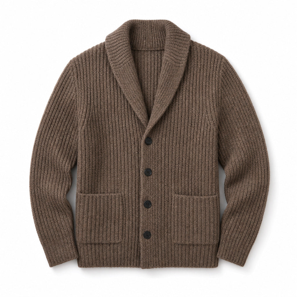 Cardigan Slim Fit Lapel Button-Up Knit Brown – Product Photo
