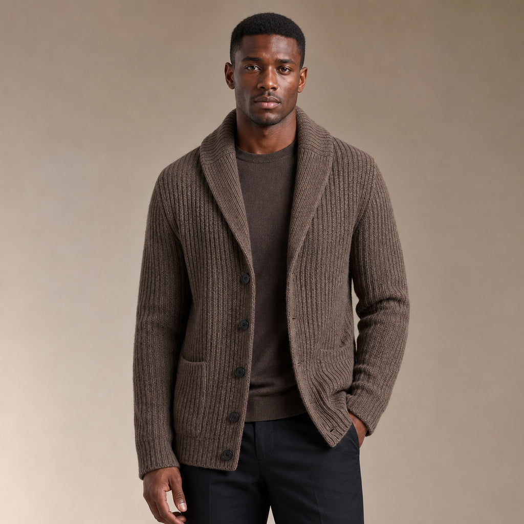 Cardigan Slim Fit Lapel Button-Up Knit in Brown – Tarlano Premium Menswear