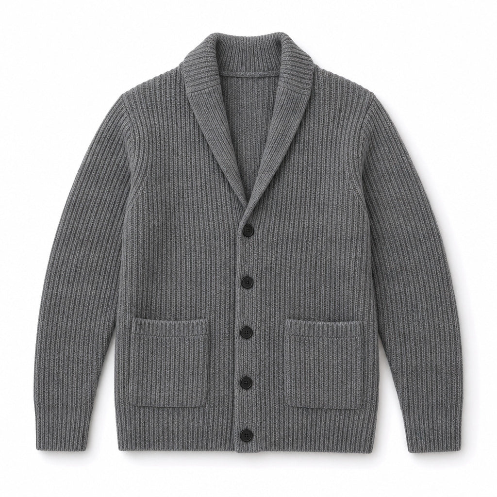 Cardigan Slim Fit Lapel Button-Up Knit Gray – Product Photo