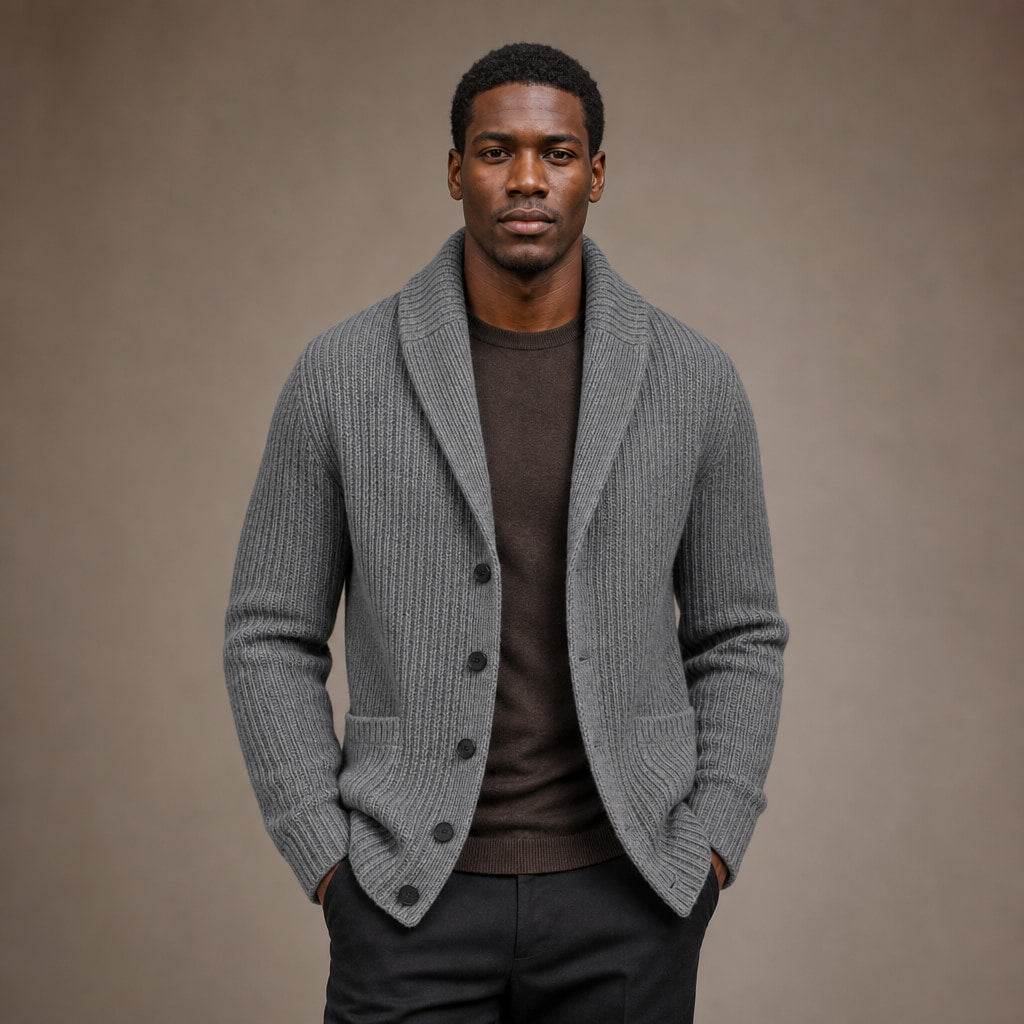 Cardigan Slim Fit Lapel Button-Up Knit in Gray – Tarlano Premium Menswear