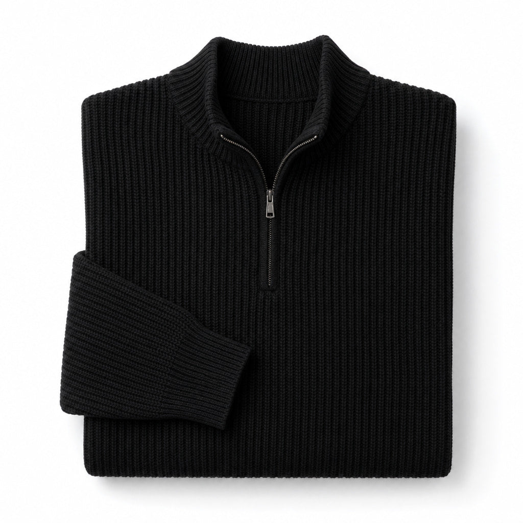 Quarter Zip Sweater Loose Fit Crewneck Black – Product Photo