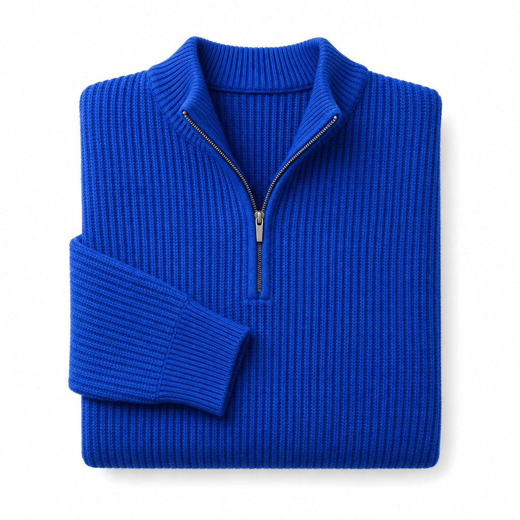 Quarter Zip Sweater Loose Fit Crewneck Blue – Product Photo