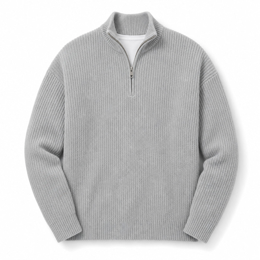 Quarter Zip Sweater Loose Fit Crewneck Gray – Product Photo