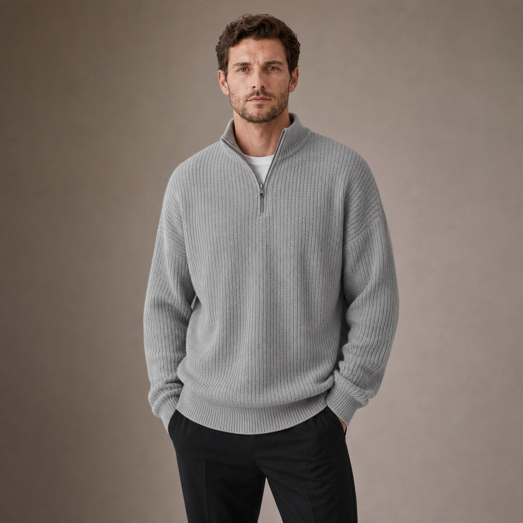 Quarter Zip Sweater Loose Fit Crewneck in Gray – Tarlano Premium Menswear