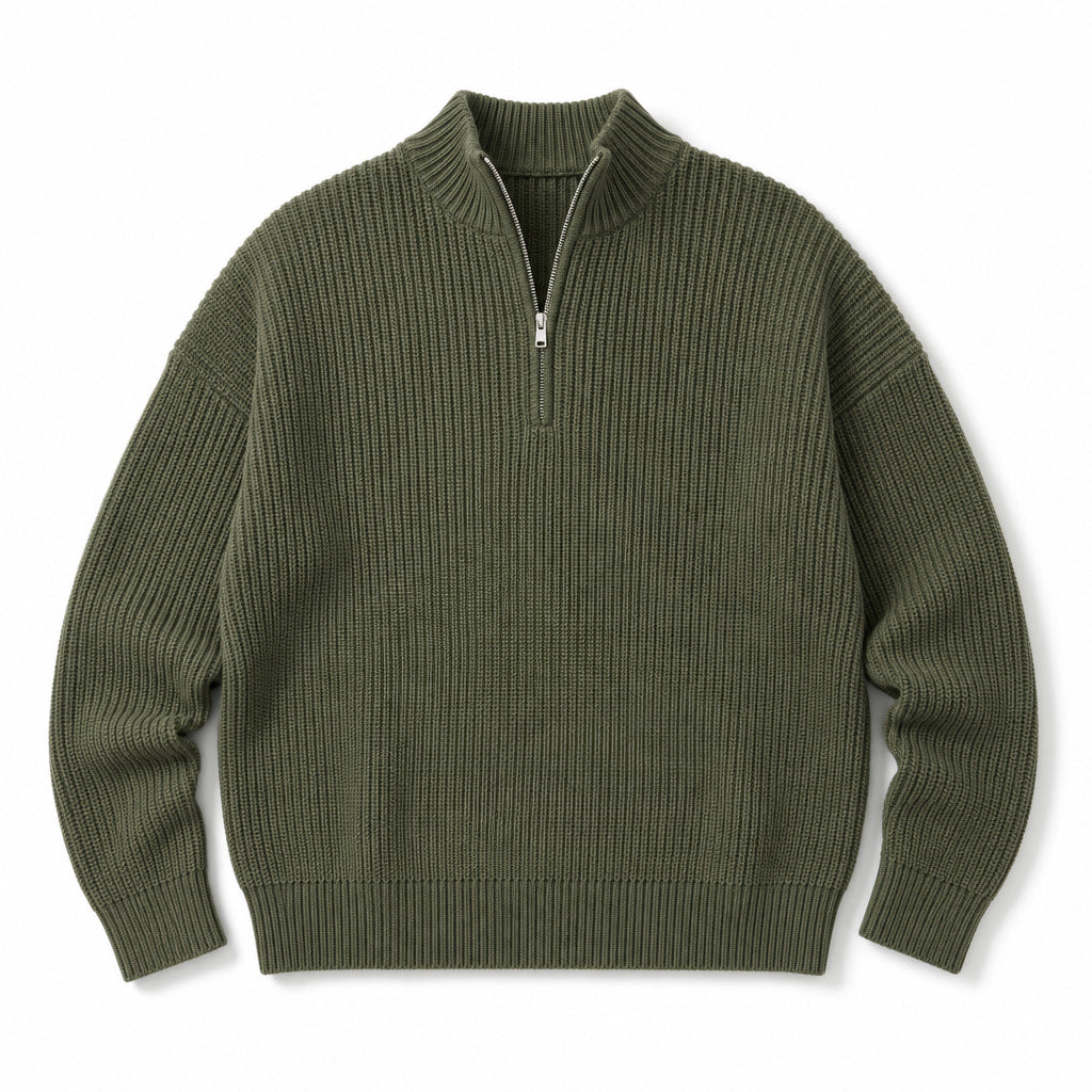 Quarter Zip Sweater Loose Fit Crewneck Green – Product Photo