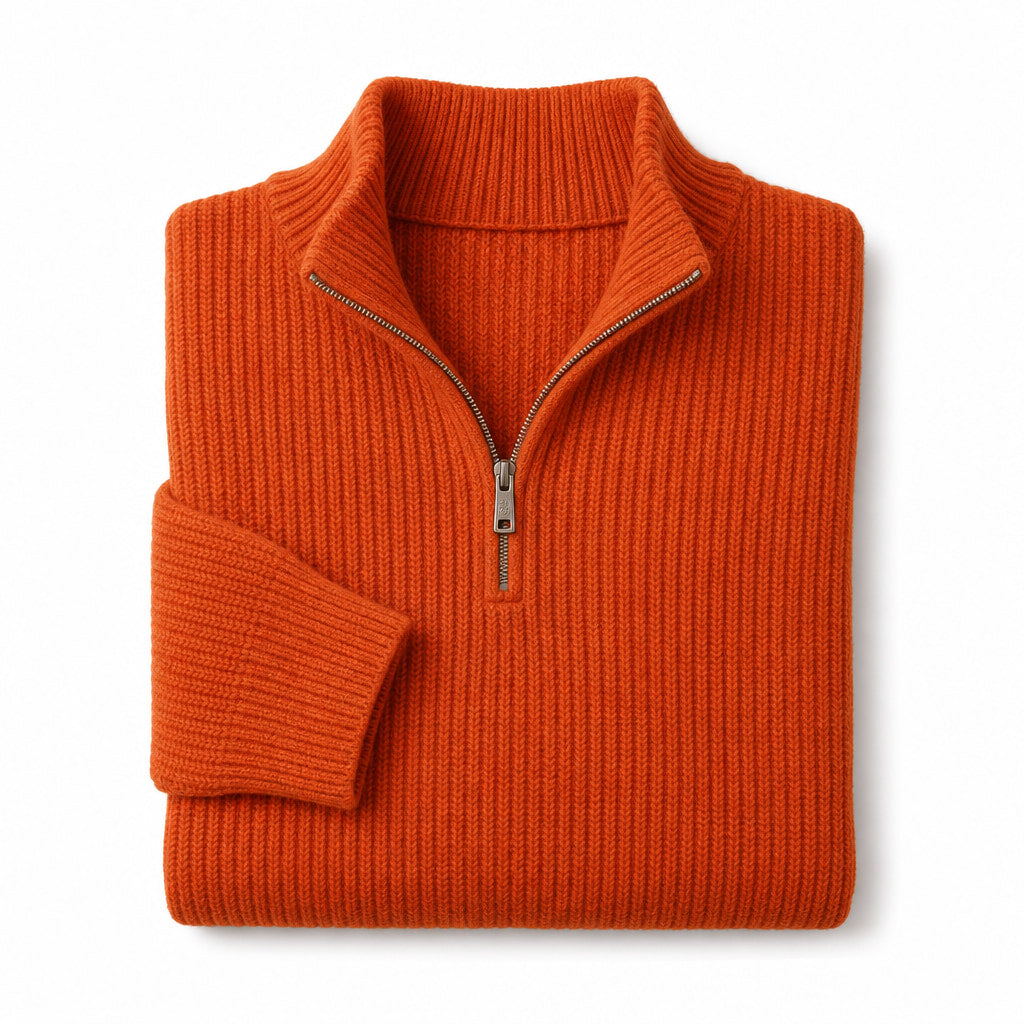 Quarter Zip Sweater Loose Fit Crewneck Orange – Product Photo