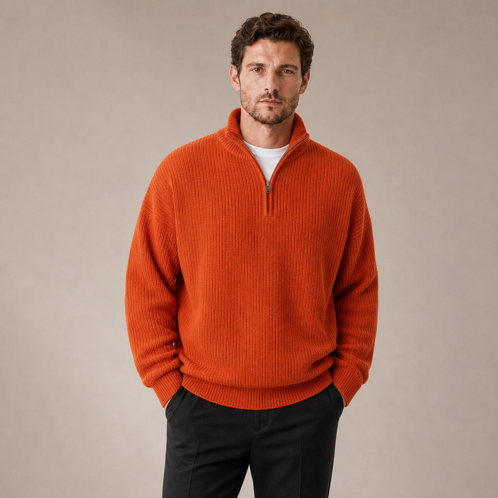 Quarter Zip Sweater Loose Fit Crewneck in Orange – Tarlano Premium Menswear