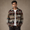 Wool Jacket Heavyweight Flannel Shacket Ethnic Print Brown – Product Photo