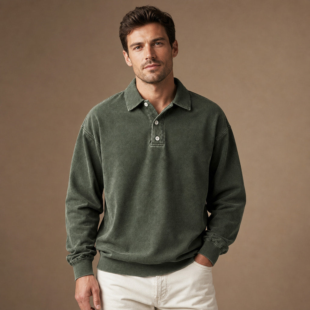 Polo Shirt Drop Shoulder Relaxed Fit Army Green – Product Photo