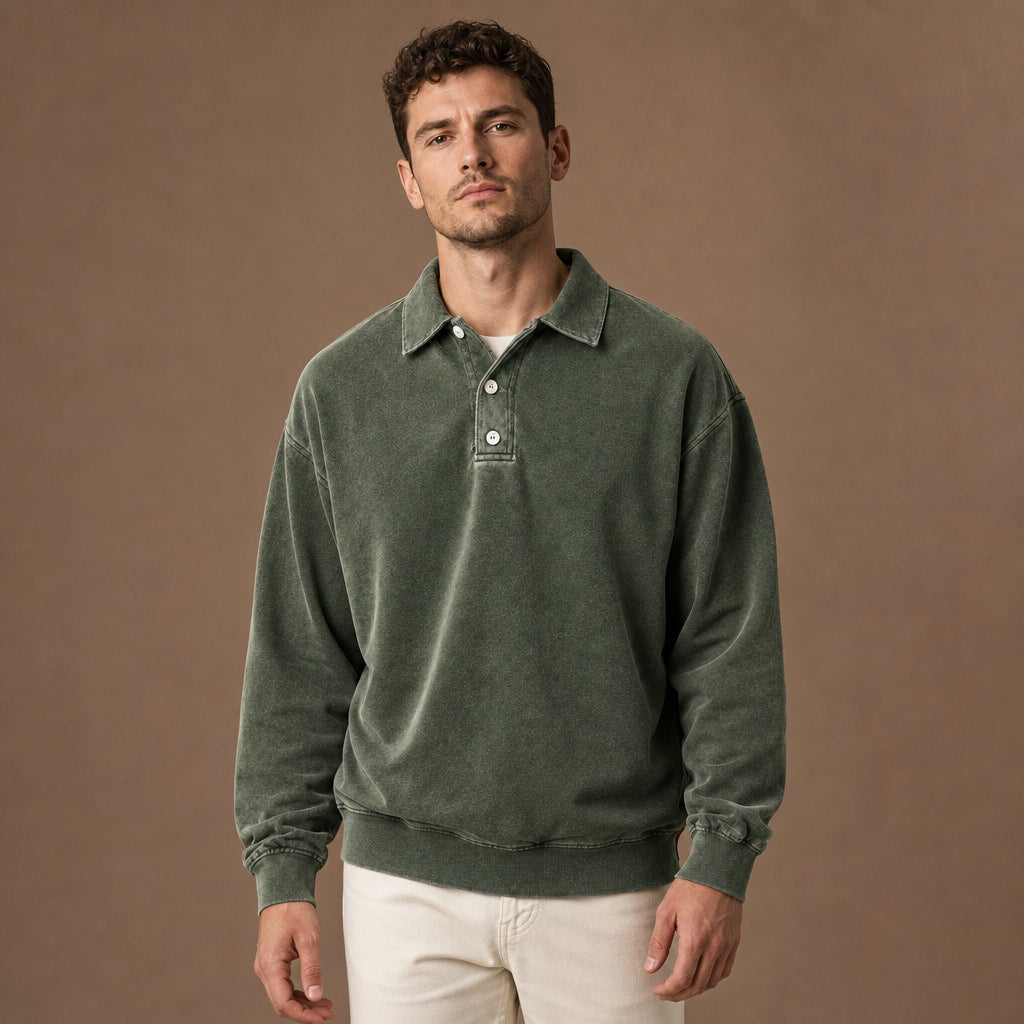 Polo Shirt Drop Shoulder Relaxed Fit in Army Green – Tarlano Premium Menswear