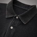 Polo Shirt Drop Shoulder Relaxed Fit Black – Fabric and Detail Close-Up