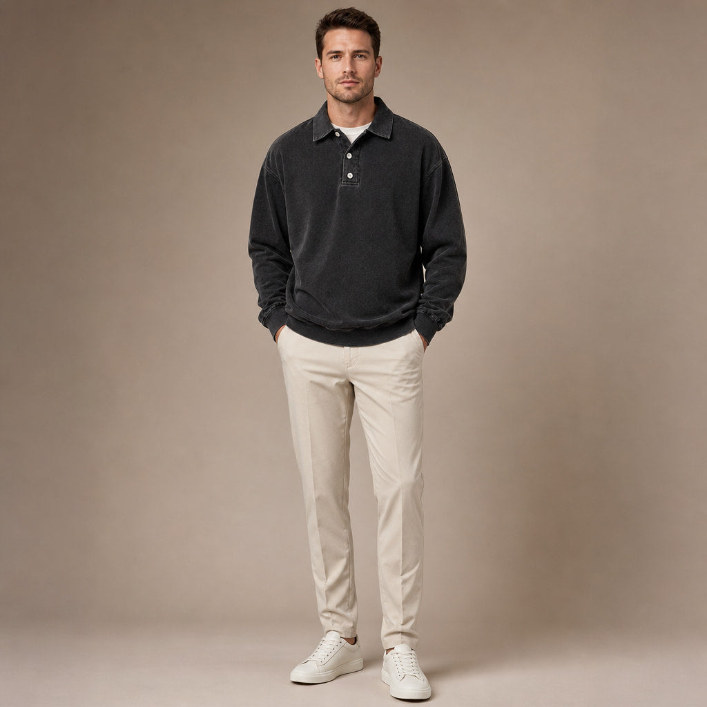 Polo Shirt Drop Shoulder Relaxed Fit Black – Full Look
