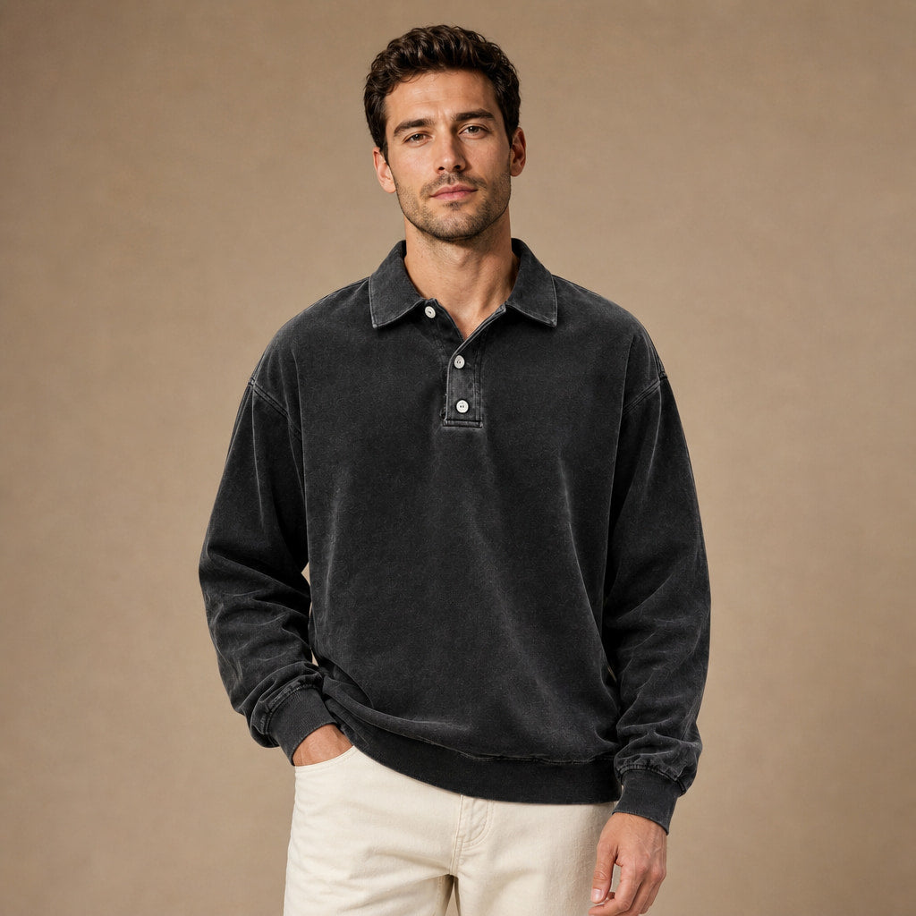 Polo Shirt Drop Shoulder Relaxed Fit Black – Product Photo