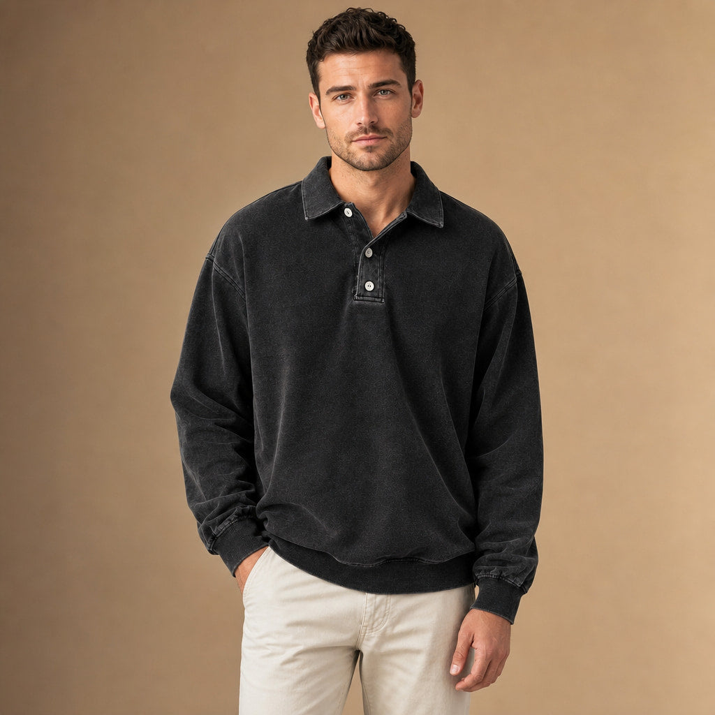 Polo Shirt Drop Shoulder Relaxed Fit in Black – Tarlano Premium Menswear