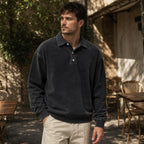 Polo Shirt Drop Shoulder Relaxed Fit Black – Styled Editorial Shot