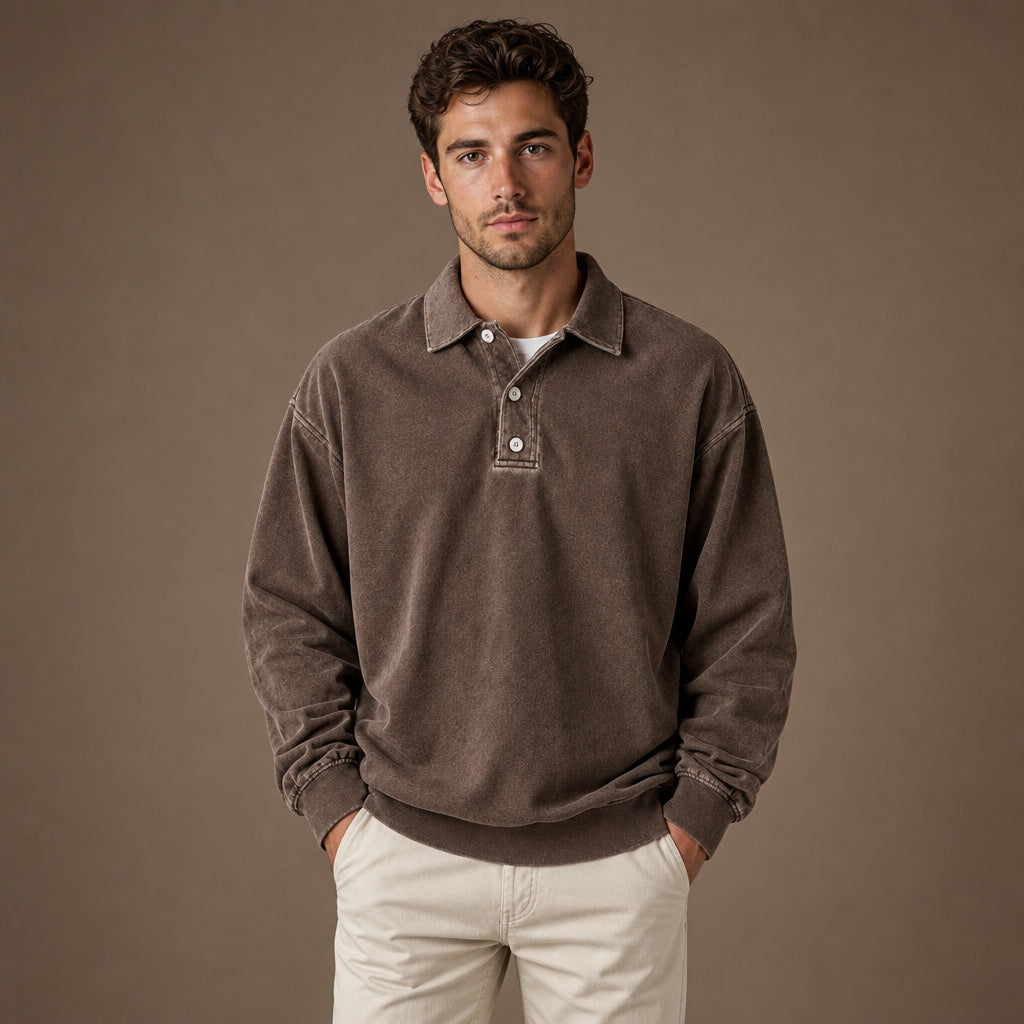 Polo Shirt Drop Shoulder Relaxed Fit Brown – Product Photo
