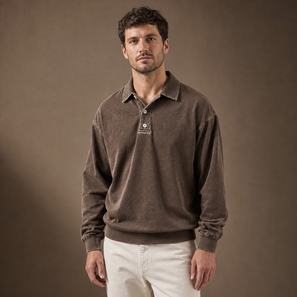 Polo Shirt Drop Shoulder Relaxed Fit in Brown – Tarlano Premium Menswear