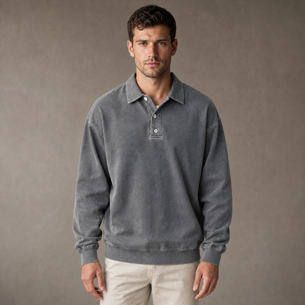 Polo Shirt Drop Shoulder Relaxed Fit in Gray – Tarlano Premium Menswear