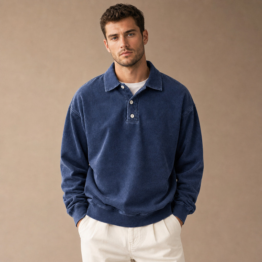 Polo Shirt Drop Shoulder Relaxed Fit Navy Blue – Product Photo