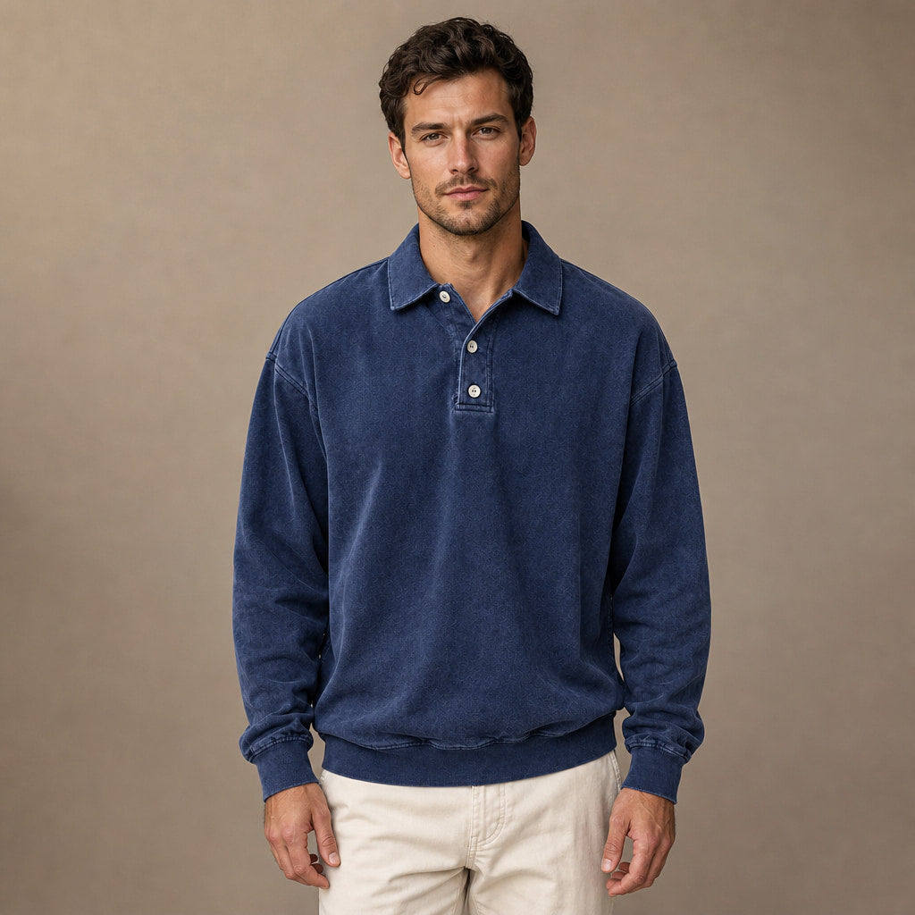 Polo Shirt Drop Shoulder Relaxed Fit in Navy Blue – Tarlano Premium Menswear
