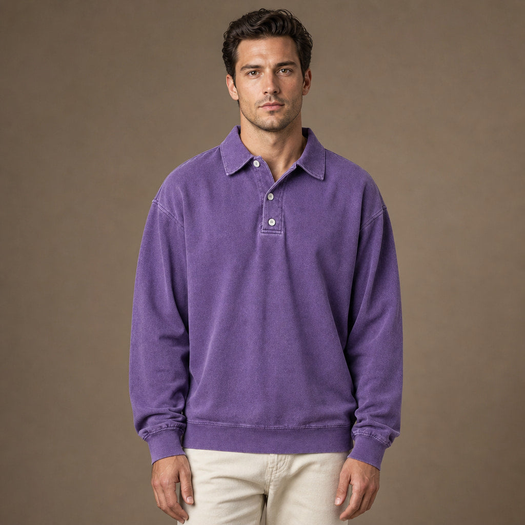 Polo Shirt Drop Shoulder Relaxed Fit in Purple – Tarlano Premium Menswear