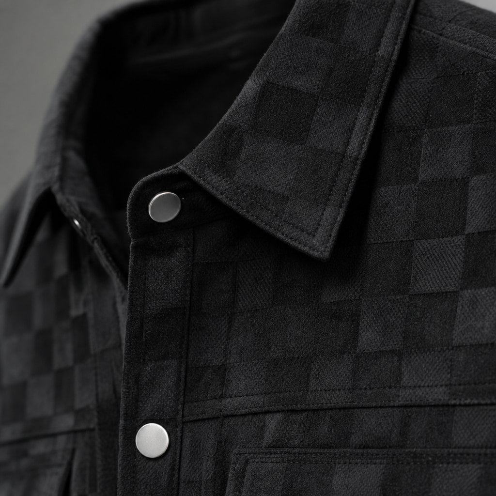 Checked Jacket Velour Suede Black – Fabric and Detail Close-Up