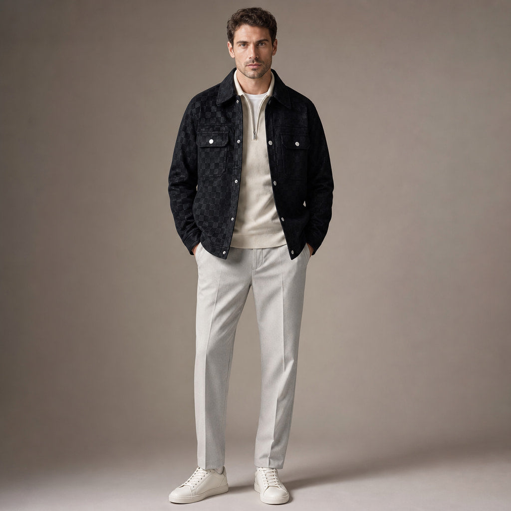 Checked Jacket Velour Suede Black – Full Look