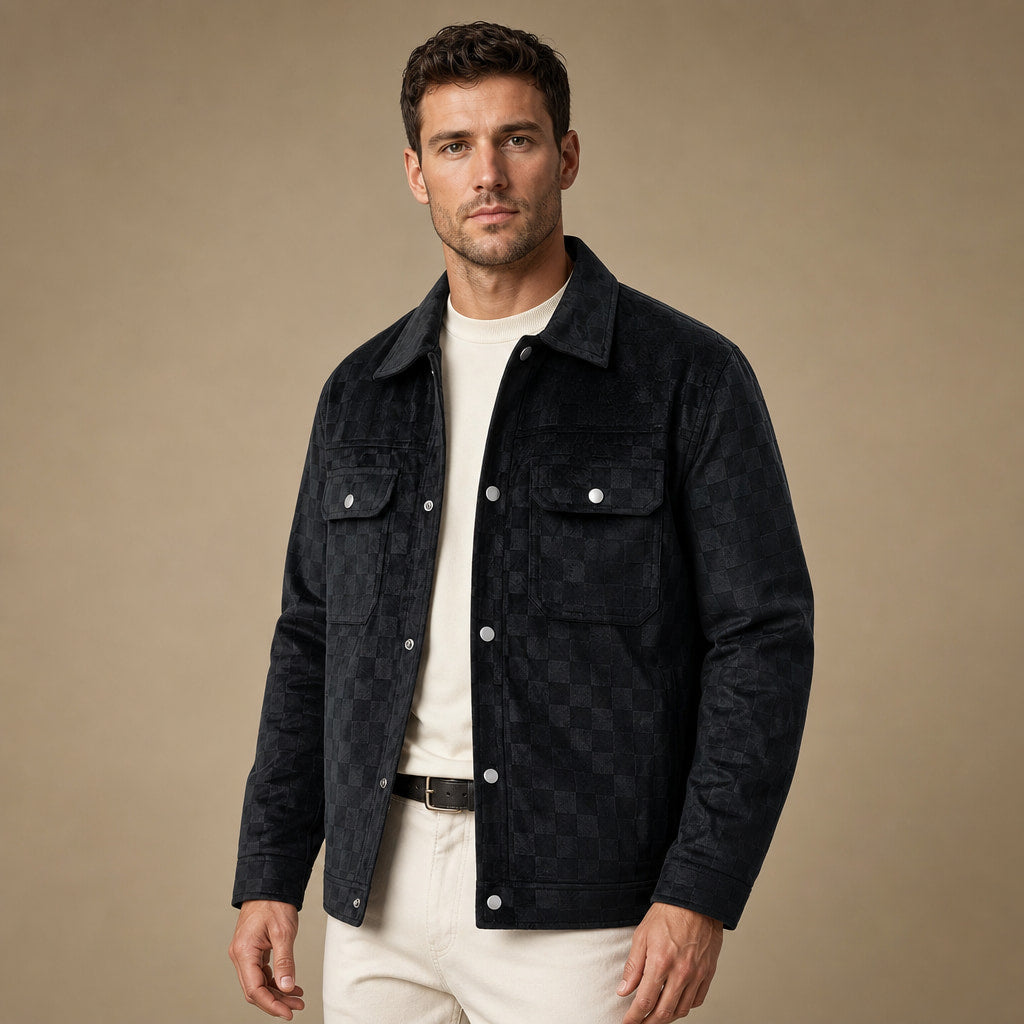 Checked Jacket Velour Suede Black – Product Photo
