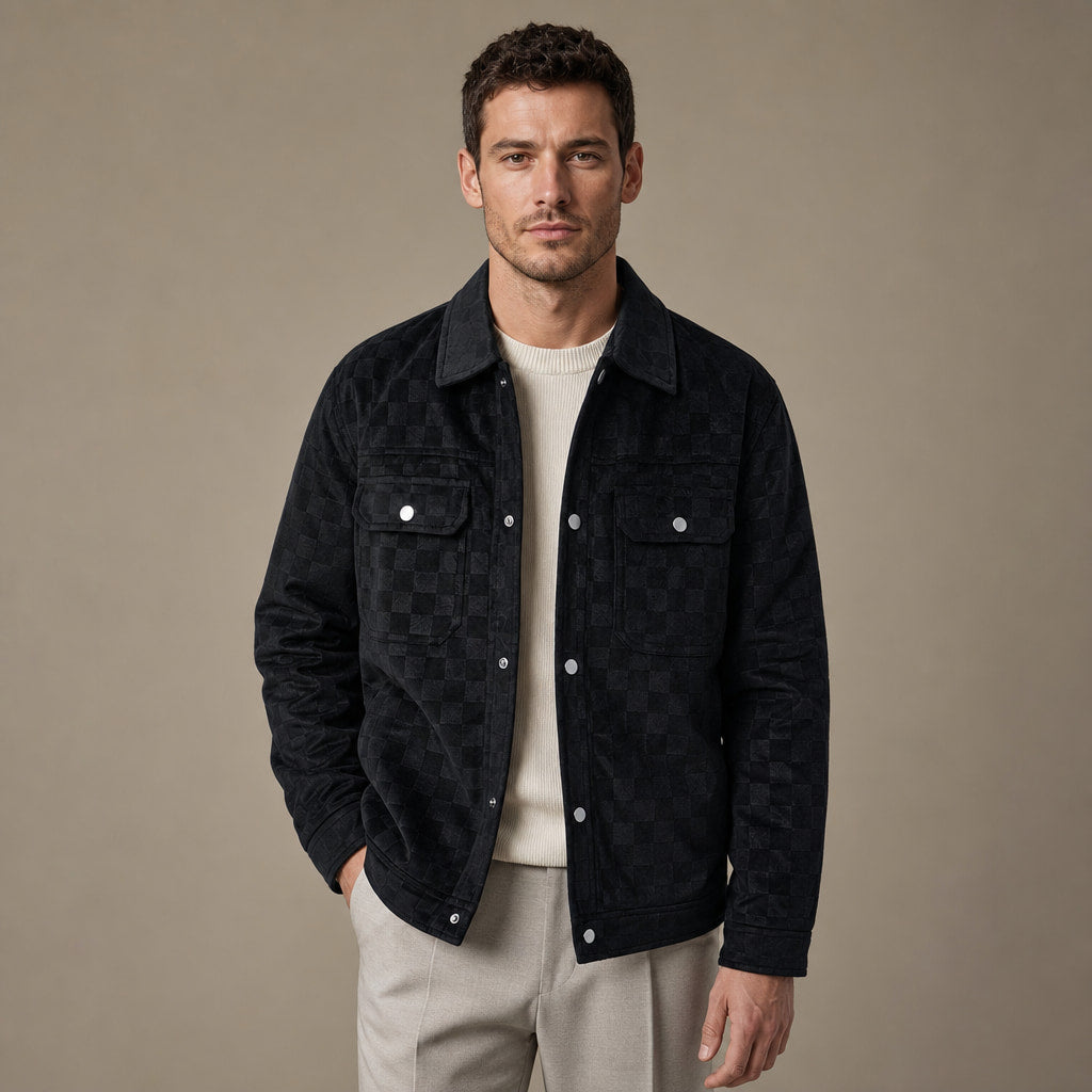 Checked Jacket Velour Suede in Black – Tarlano Premium Menswear