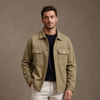 Checked Jacket Velour Suede Khaki – Product Photo