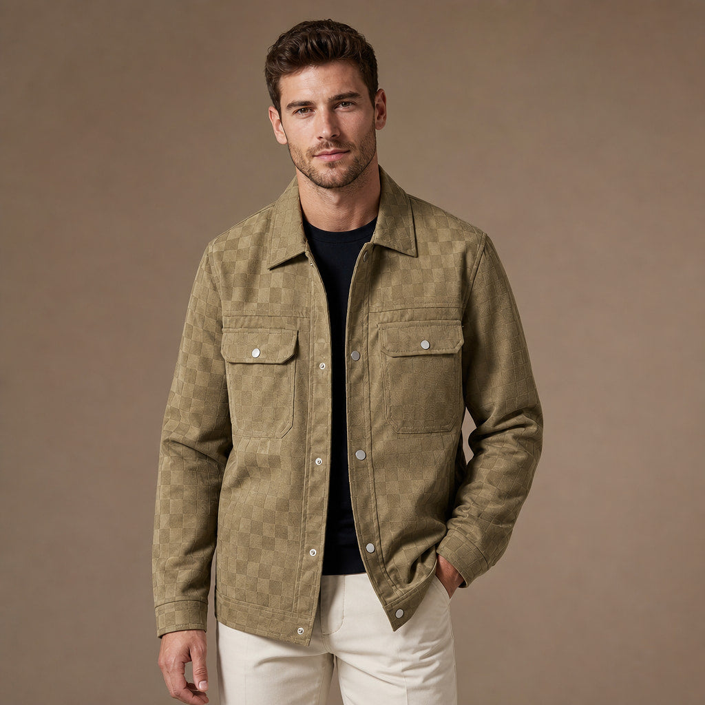Checked Jacket Velour Suede in Khaki – Tarlano Premium Menswear