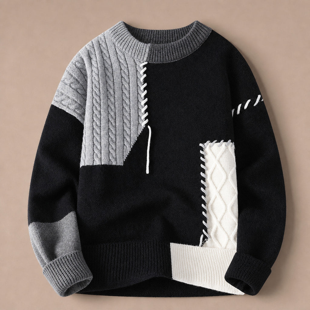 Color Block Knit Sweater Crew Neck Black – Product Photo