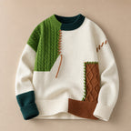 Color Block Knit Sweater Crew Neck Green – Product Photo