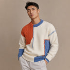 Color Block Knit Sweater Crew Neck Orange – Side Angle View