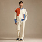 Color Block Knit Sweater Crew Neck Orange – Full Look