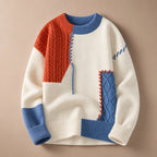 Color Block Knit Sweater Crew Neck Orange – Product Photo