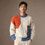 Color Block Knit Sweater Crew Neck in Orange – Tarlano Premium Menswear