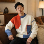 Color Block Knit Sweater Crew Neck Orange – Styled Editorial Shot