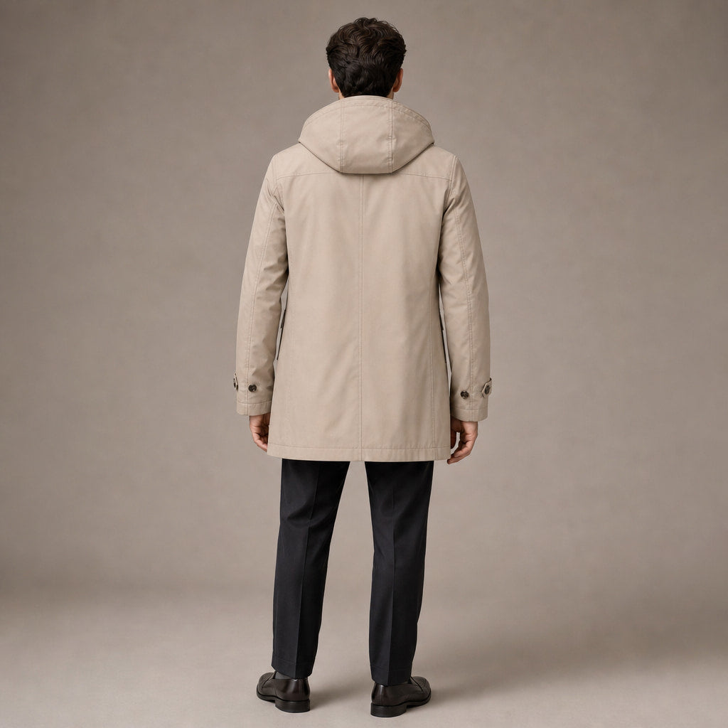 Trench Coat Hooded Long Cotton Fit Beige – Full Look
