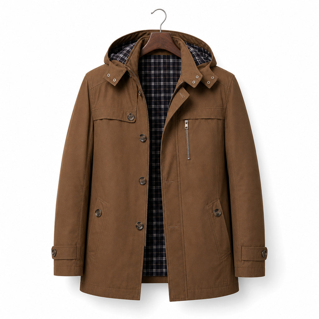 Trench Coat Hooded Long Cotton Fit Brown – Product Photo