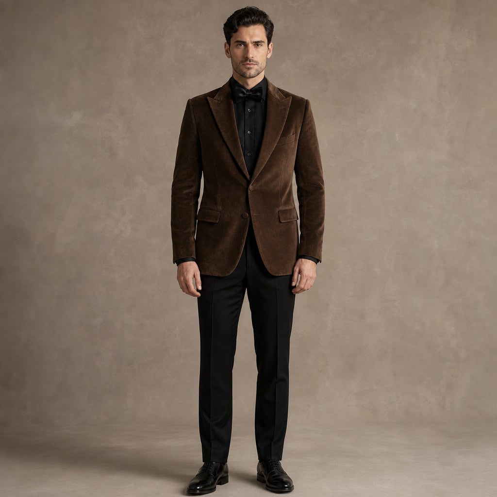 Velvet Blazer Single Breasted Brown – Product Photo
