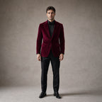 Velvet Blazer Single Breasted Burgundy – Product Photo