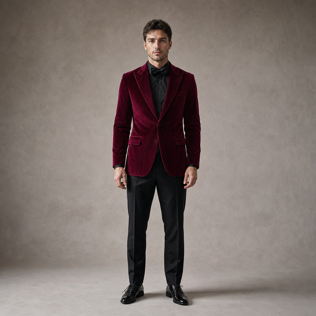 Velvet Blazer Single Breasted Burgundy – Product Photo