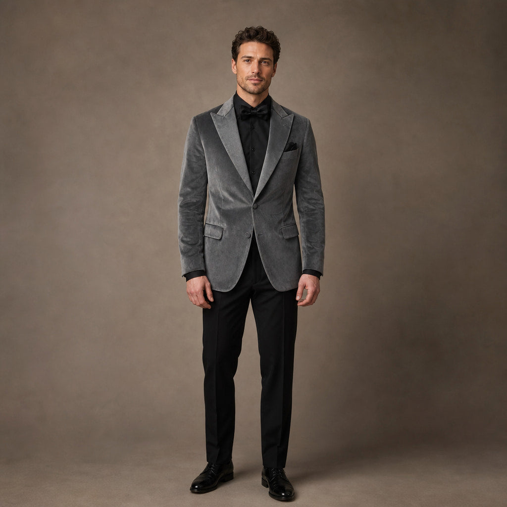 Velvet Blazer Single Breasted Grey – Product Photo