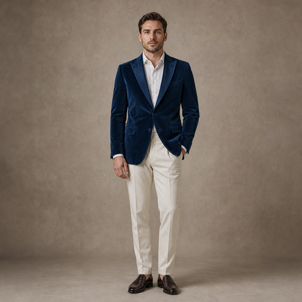 Velvet Blazer Single Breasted Navy – Product Photo