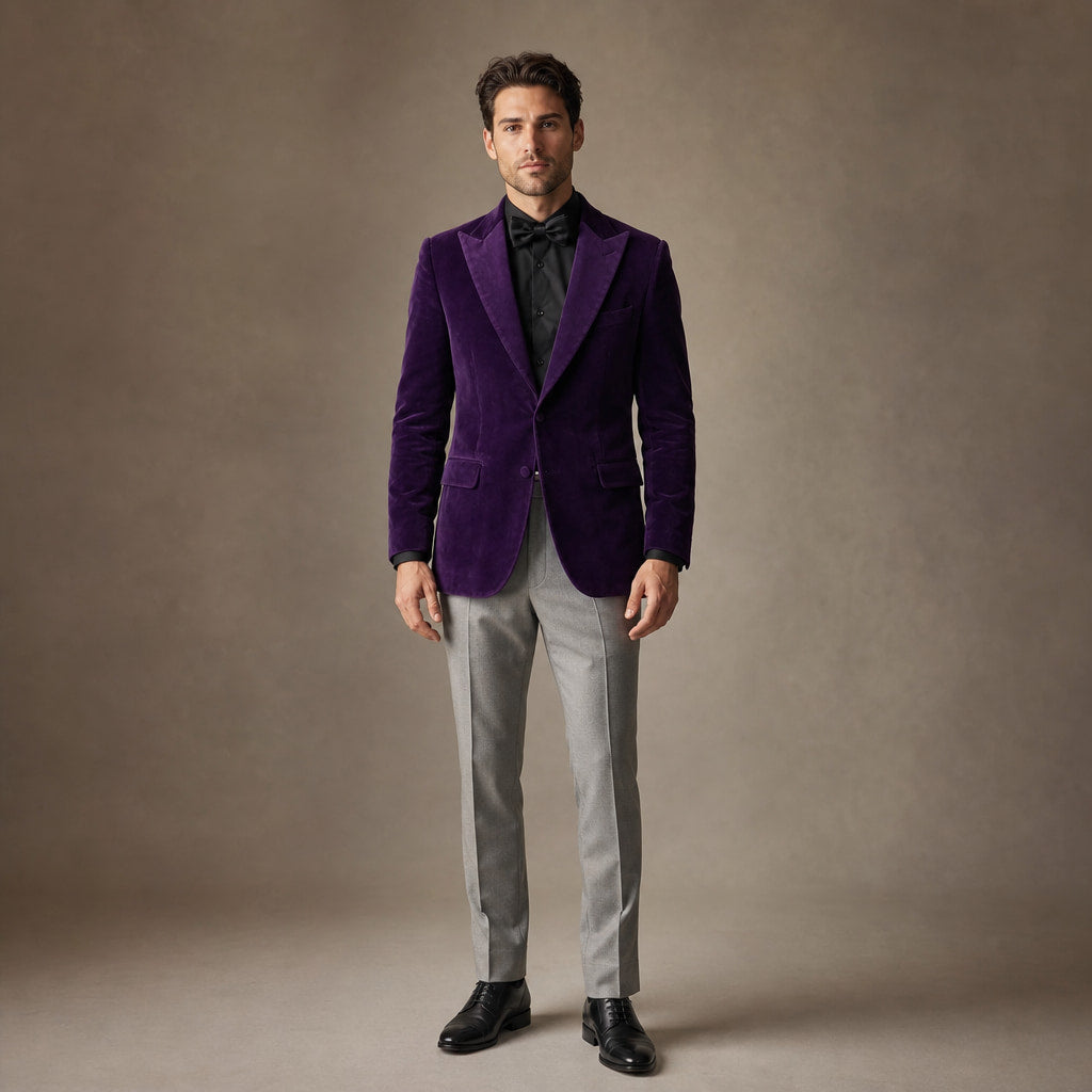 Velvet Blazer Single Breasted Purple – Product Photo