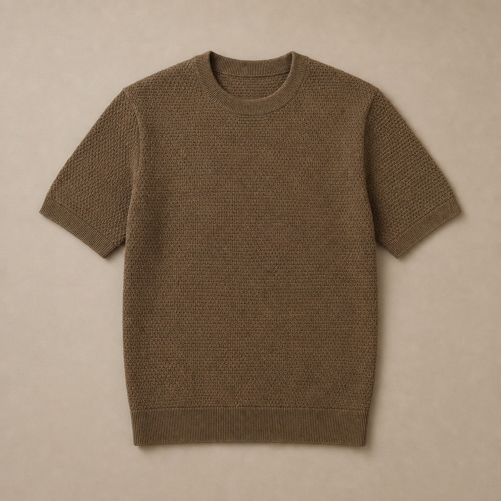 Textured Knit T-Shirt Crew Neck Brown – Product Photo